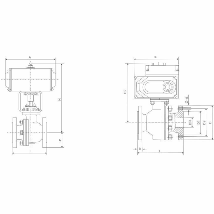 Technical Parameter Diagram for Pneumatic O-Type Cut-off Ball Valve